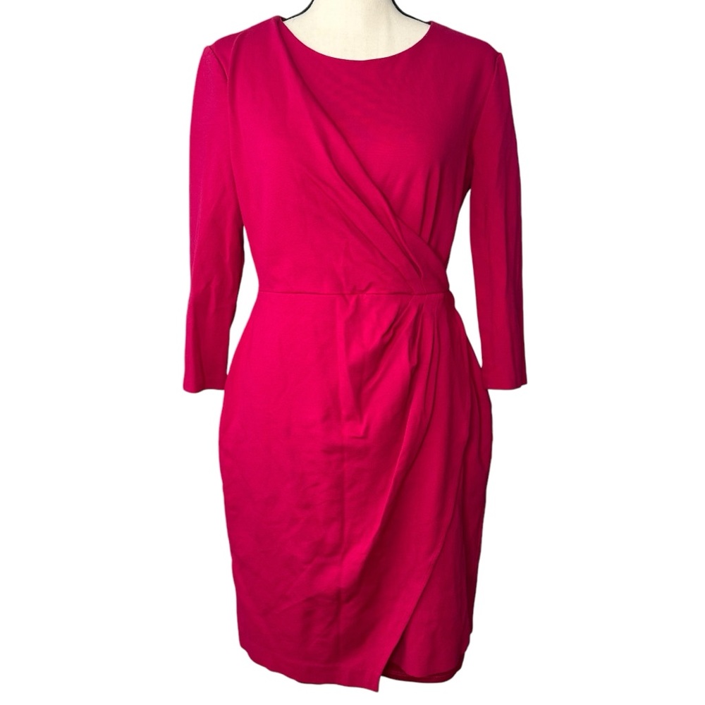 Eliza J. Faux Wrap Stretch Ponte Knit Sheath Dress Size 6 - Picture 2 of 9
